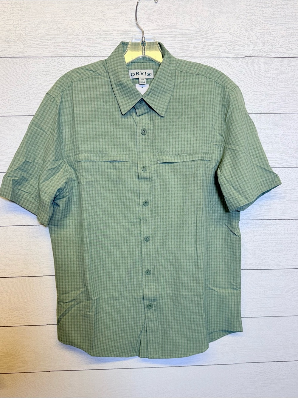 Orvis Men's Short-Sleeve Button-Up Tech Plaid Green Shirt UPF 30+ Small NWT